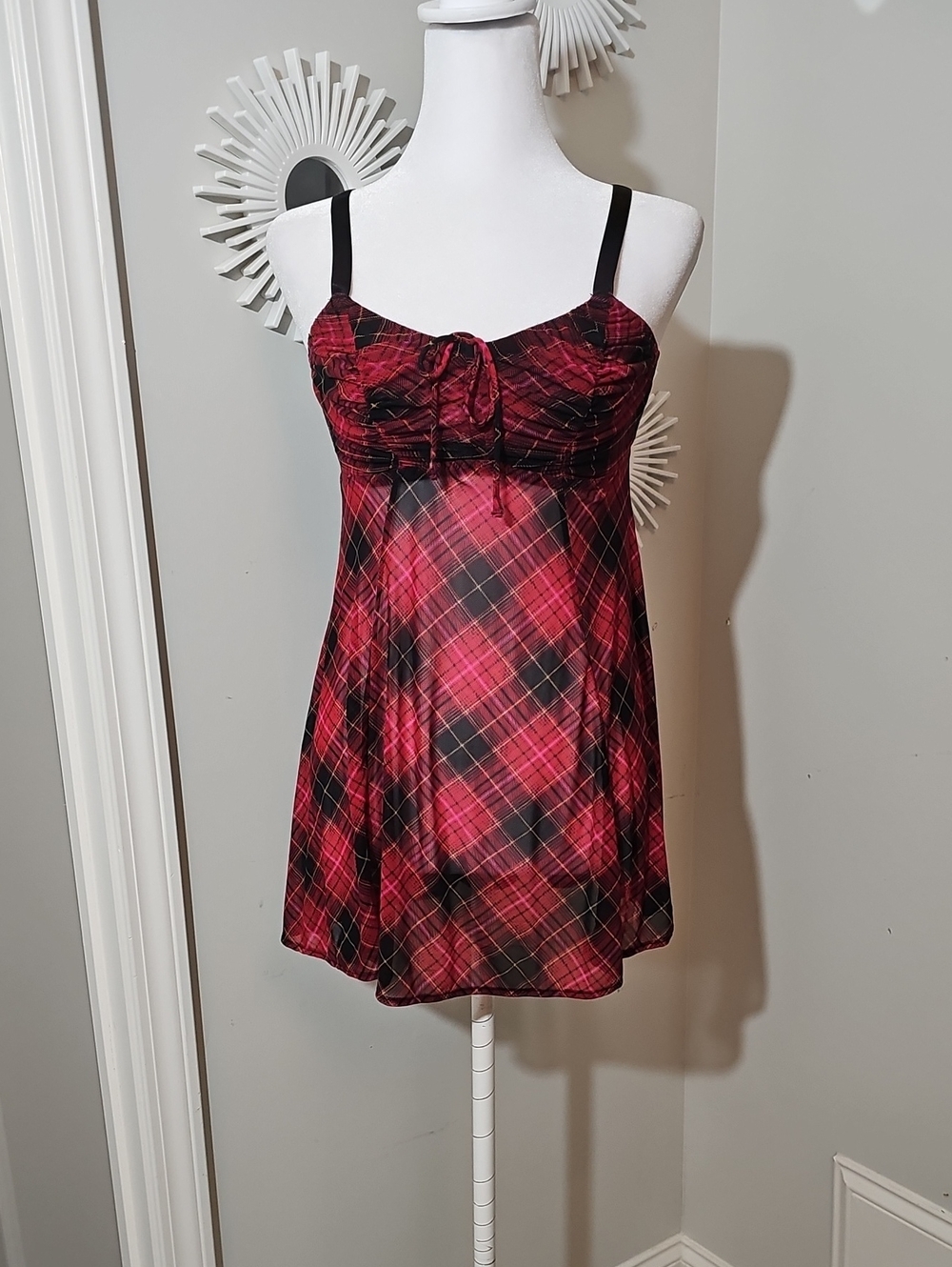 Torrid Red & Black Plaid Satin Babydoll Chemise